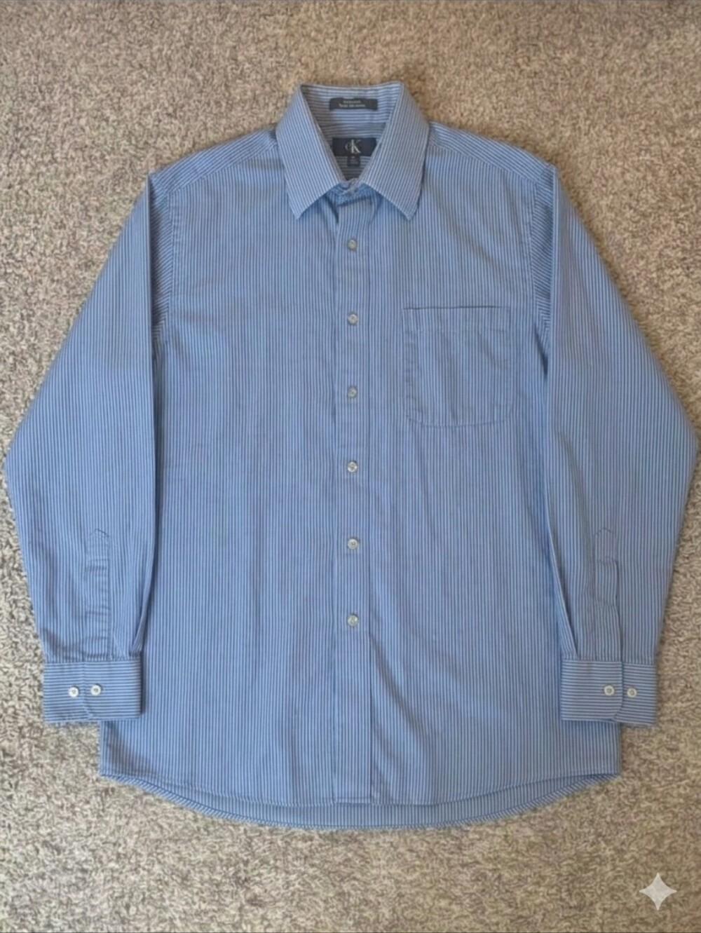 Calvin Klein Blue and White Pinstripe Men's Dress Shirt